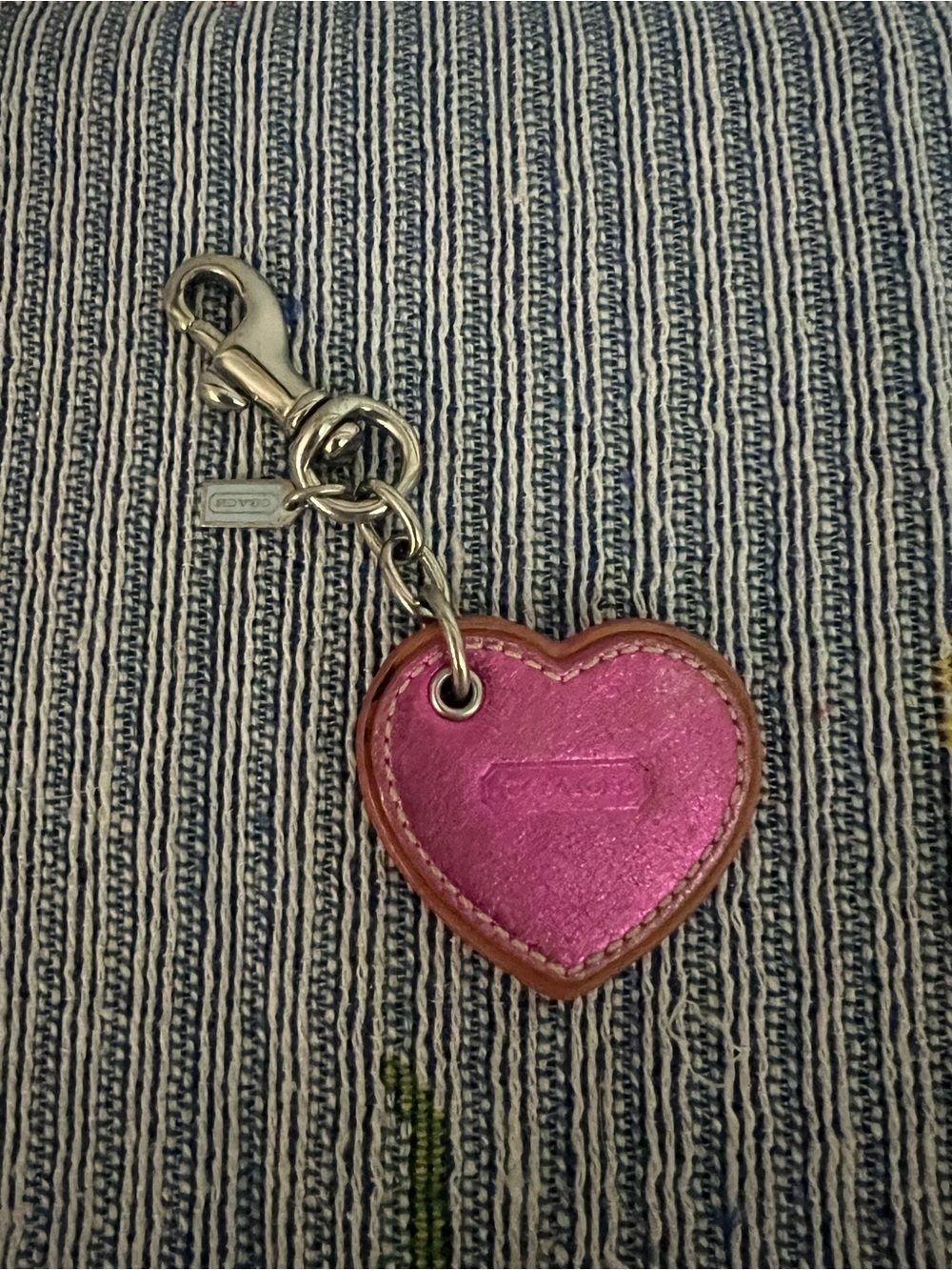 Coach Metallic Leather Y2K Heart Bag Charm in Fuchsia Pink